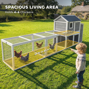 Large Chicken Coop, 134"L Wooden Chicken House with Run, Nesting Box, Slide-Out Tray, Waterproof Roof and Ramp
