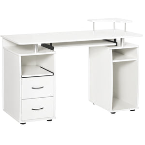 Computer Desk with Keyboard Tray, Home Office Desk with Drawers, CPU Stand, Printer Stand and Open Shelves, Writing Workstation for Study, White