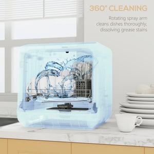 Countertop Dishwasher with Built-in 6L Water Tank, 5 Wash Programs, Touch Control, LED Display, Dual Water Supply, White