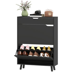 Narrow Shoe Cabinet for Entryway with 2 Flip Drawers, Top Drawer and Adjustable Shelves for 12 Pairs of