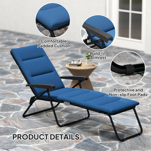 Foldable Lounge Chair, Reclining Patio Sun Lounger with 6-Position Adjustable Back, Blue and White