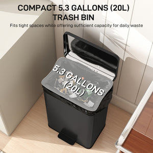 Garbage Bin, Soft-Close Trash Can with Foot Pedal, 5 Gallon (20 L) Garbage Can with Removable Inner Bucket – view 3