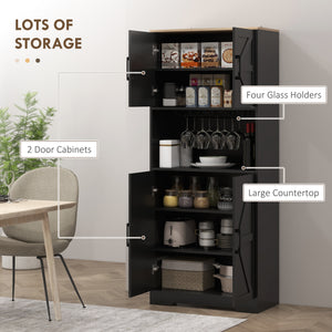 Farmhouse Kitchen Pantry, 68" Freestanding Hutch Storage Cabinet with Microwave Oven Countertop, Black – view 3