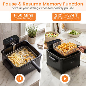 5.3-Qt Electric Deep Fryer with 3 Baskets 1700W LED Touch Screen and 6 Presets-Black view 7