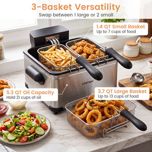 5.3-Qt Electric Deep Fryer with 3 Baskets 1700W LED Touch Screen and 6 Presets-Silver view 6