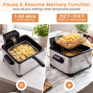 5.3-Qt Electric Deep Fryer with 3 Baskets 1700W LED Touch Screen and 6 Presets-Silver view 7