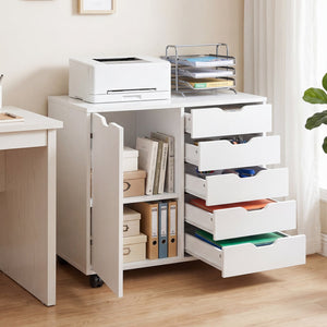 5 Drawer Storage Cabinet on Wheels with Adjustable Shelf-White view 3