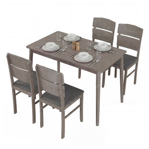 5-Piece Dining Table Set with High Curved Back for 4 People-Gray