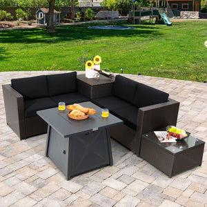 5 Piece Patio Furniture Set with 50000 BTU Propane Fire Pit Table-Black view 3
