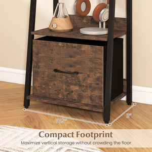 5-Tier Ladder Bookshelf with Fabric Drawer for Living Room and Home Office-Rustic Brown view 8