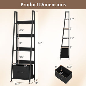 5-Tier Ladder Bookshelf with Fabric Drawer for Living Room and Home Office-Black view 5