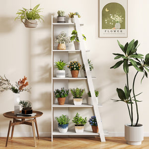 5-Tier Modern Bookshelf Narrow Vertical Display Shelf for Small Space-White view 3