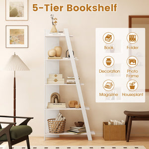 5-Tier Modern Bookshelf Narrow Vertical Display Shelf for Small Space-White view 7