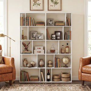 5-Tier Modern Bookshelf with Open Back and 2 Anti-Tipping Kits-White view 2