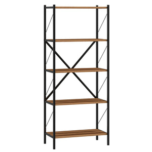 5-Tier Tall Bookshelf Industrial Bookcase with Heavy-Duty Metal Frame Modern Storage-Walnut