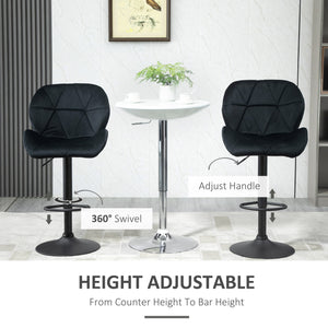 Bar Stool Set of 2 Fabric Adjustable Height Armless Upholstered Counter Chairs with Swivel Seat, Black – view 4