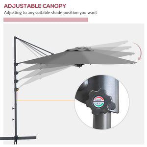 10 FT Cantilever Umbrella, Aluminum Hanging Offset Umbrella with 360°Rotation, Crank, Tilt, Cross Base, Grey