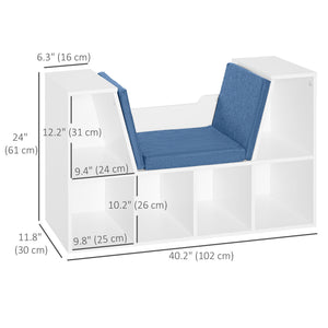 6-Cubby Bookcase with Seat Cushion, Cube Storage Shelf with Reading Nook for Home Office, Study, Blue – view 2