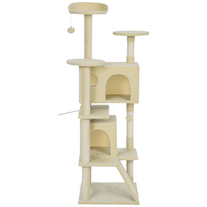 54" Cat Tree, Multi-Level Cat Tower with Scratching Posts, Cat Condos, Bed, Platforms, Ramp, Toy Ball, Beige – view 57