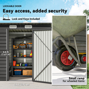 6 x 4FT Galvanized Garden Storage Shed, Metal Outdoor Shed with Double Doors and 2 Vents, Grey – view 5