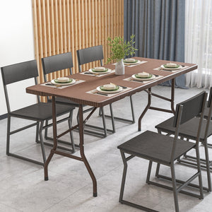 5FT Folding Picnic Table with Rattan Grain HDPE Tabletop and Sturdy Metal Fame-Coffee view 6