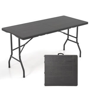 5FT Folding Picnic Table with Wood Grain HDPE Tabletop and, Non-slip Foot Pads-Black