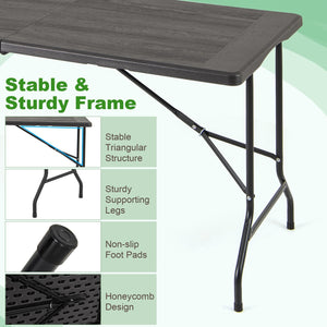 5FT Folding Picnic Table with Wood Grain HDPE Tabletop and, Non-slip Foot Pads-Black view 8