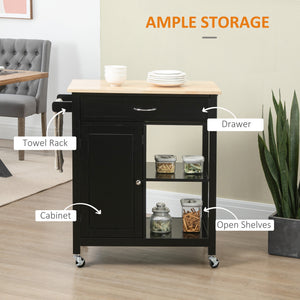 Rolling Kitchen Cart with Wood Top and Drawer, Kitchen Island on Wheels for Dining Room, Black | Aosom Canada