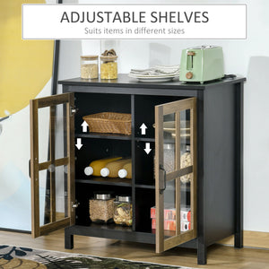 Kitchen Sideboard, Glass Door Buffet Cabinet, Accent Storage Cabinet with 2 Glass Doors and Adjustable Shelf for Dining Room, Living Room, Black Wood Grain