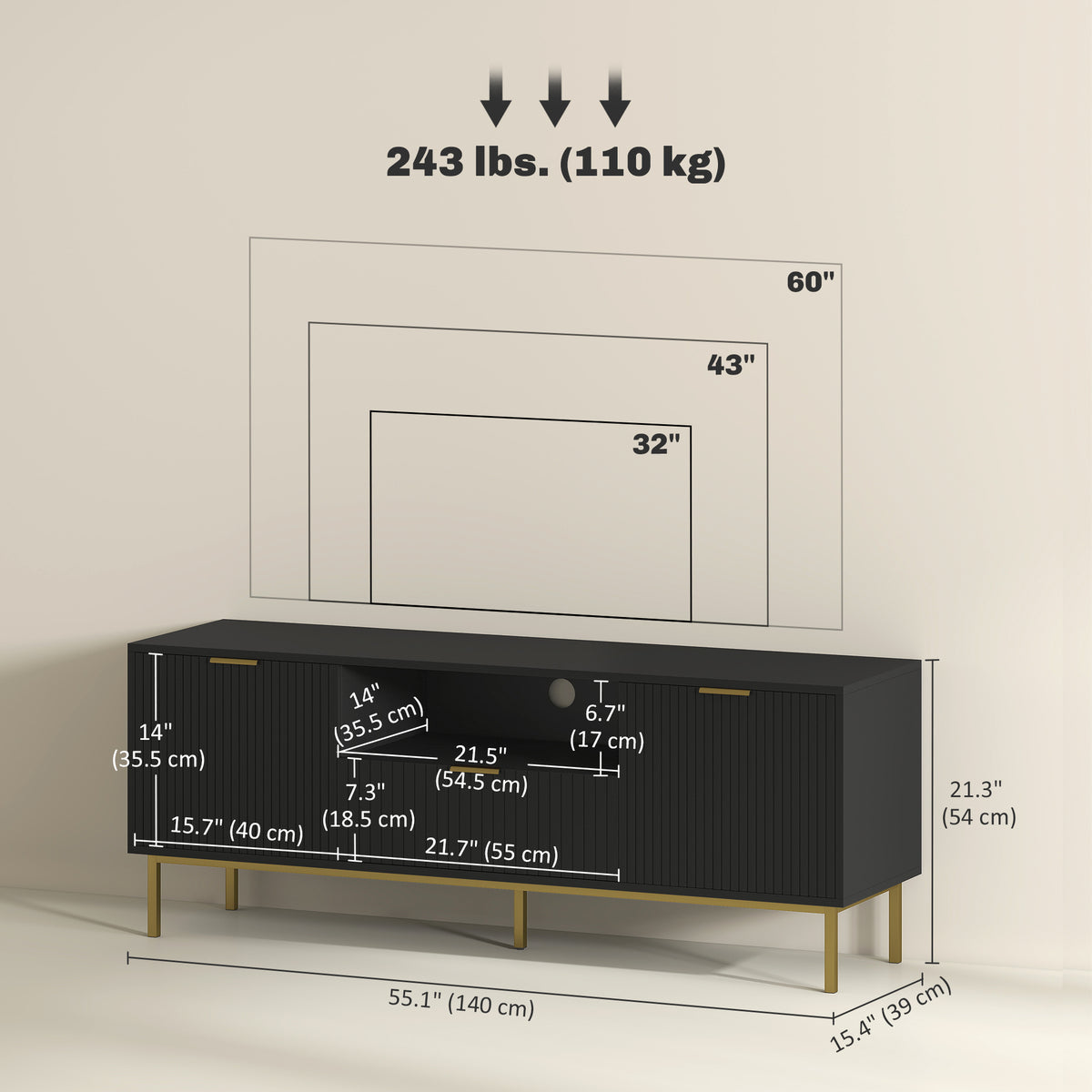 Modern TV Console for TVs up to 60 Inch, Entertainment Center with Smart RGB LED Lights and Soft Close – view 2