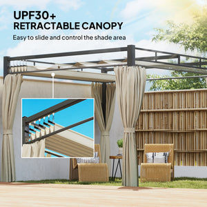 10' x 10' Outdoor Gazebo, Retractable Pergola Canopy with Curtains, UPF30+ Free Standing Metal Pergola Kit – view 3