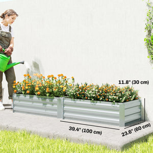 Set of 2 Galvanized Raised Beds for Garden, Outdoor Planter Box for Flowers, Herbs and Vegetables, Grey
