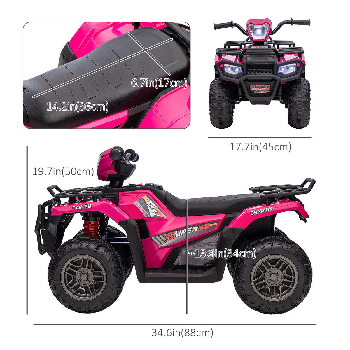 Aosom 12V Kids ATV Quad, 4 Wheeler Battery Powered Electric Vehicle with Music MP3, Headlights, High Low Speed, Treaded Tires, for Boys and Girls Ages 37-60 Months