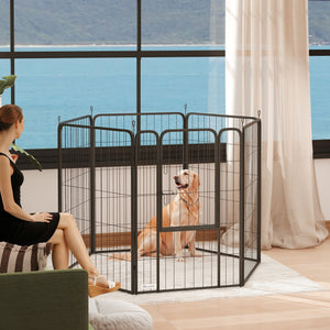6 Panels Heavy Duty Dog Playpen Outdoor Indoor with Door & Strap, 24" Height Portable & Foldable Pet Playpen