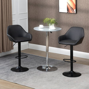 Adjustable Bar Stools Set of 2, Swivel Barstools with Footrest and Back, PU Leather and Steel Round Base, Black