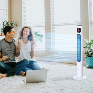 Freestanding Tower Fan Cooling for Home Bedroom with Oscillating, 3 Speed, 12h Timer, LED Sensor Panel, Remote Controller, White
