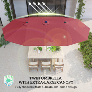 174" Double-Sided Sun Umbrella Garden Parasol Patio Sun Shade Outdoor with LED Solar Light, Khaki – view 27