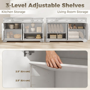 Sideboard Buffet Cabinet, 54" Kitchen Storage Cabinet with Soft-Close Doors, 3 Drawers and 2 Adjustable Shelves, White