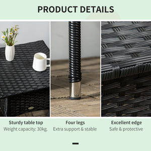 20" Patio Wicker Coffee Table, Outdoor Coffee Table with Plastic Board Underneath the Woven Tabletop for Patio, Garden, Balcony, Black