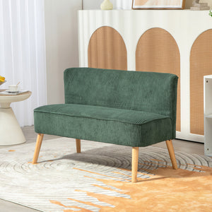 Modern 2 Seater Sofa, Upholstered Two Seater Couch with Rubber Wood Legs, Cream White – view 14