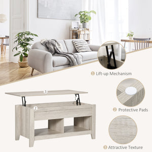Lift Top Coffee Table with Hidden Storage Compartment and Open Shelves, Lift Tabletop Pop-Up Center Table for Living Room, Dark Walnut
