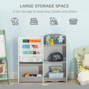 Qaba Kids Toy Storage Organizer Shelf, Children Bookshelf for Bedroom, Playroom, Nursery, Grey