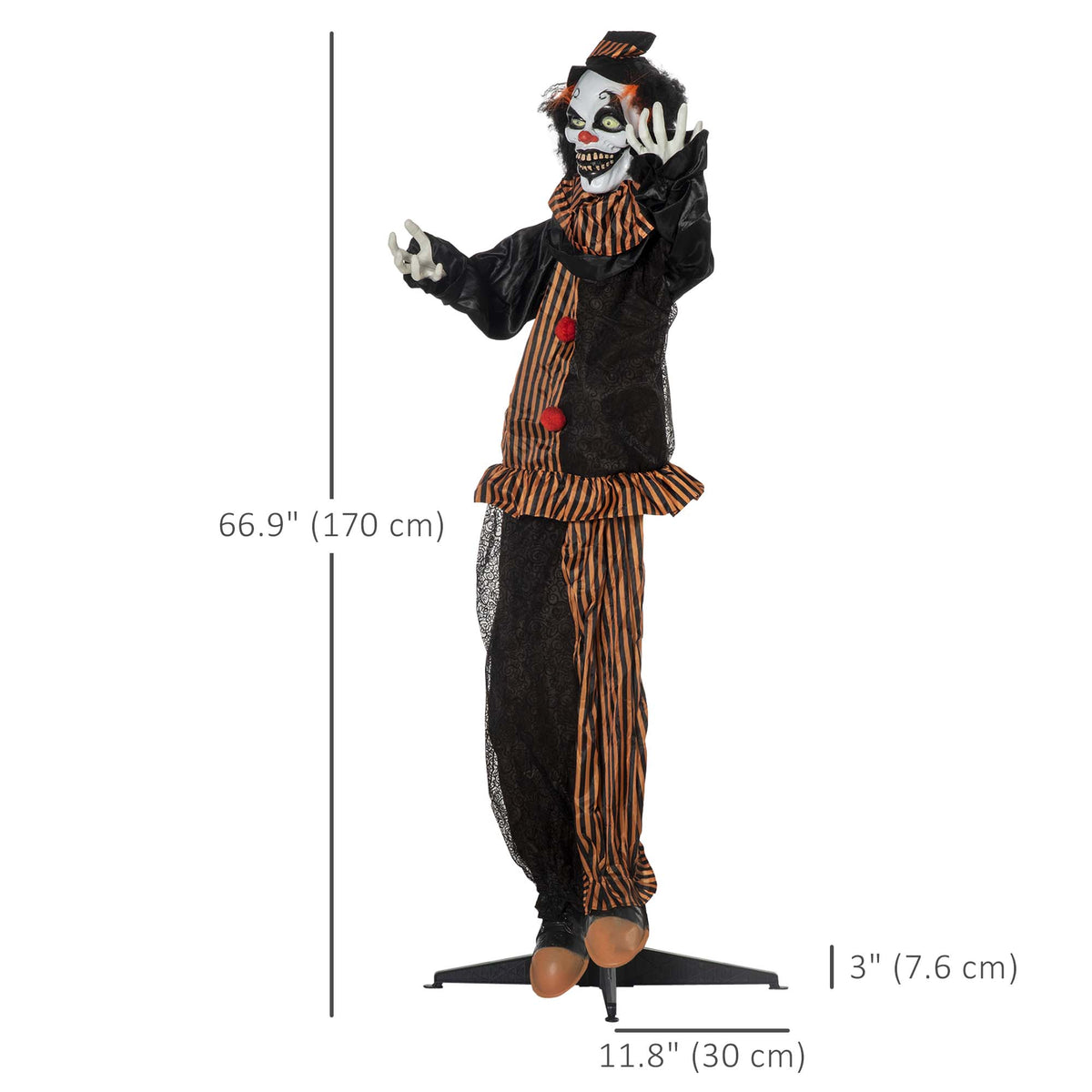 5.6' Life Size Clown Outdoor Halloween Decoration Animatronic, Animated Prop w/ Light Up Eyes