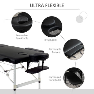 83" 2 Section Foldable Massage Table Professional Salon SPA Facial Couch Tatoo Bed with Carry Bag Black