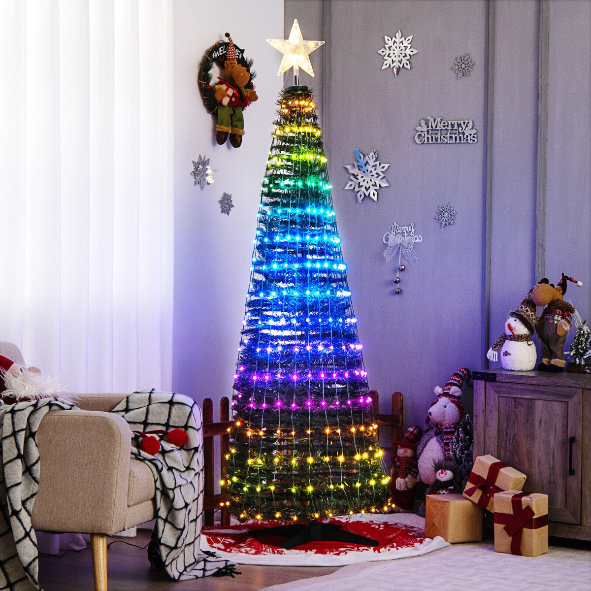 6.2 Feet Pop-up Lighted Christmas Tree with 282 RGB LED Lights-Green view 2