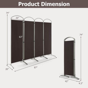 6.2Ft Folding 4-Panel Room Divider for Home Office Living Room -Brown view 5