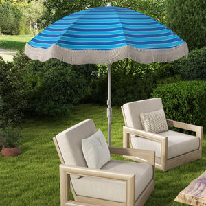 6.5 FT Beach Umbrella with Fringe Outdoor Tassel Umbrella with Push Button Tilt-Navy view 2
