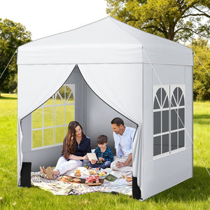 6.5 x 6.5 FT Pop up Canopy Tent with 4 Sidewalls and Wheeled Bag-white view 2