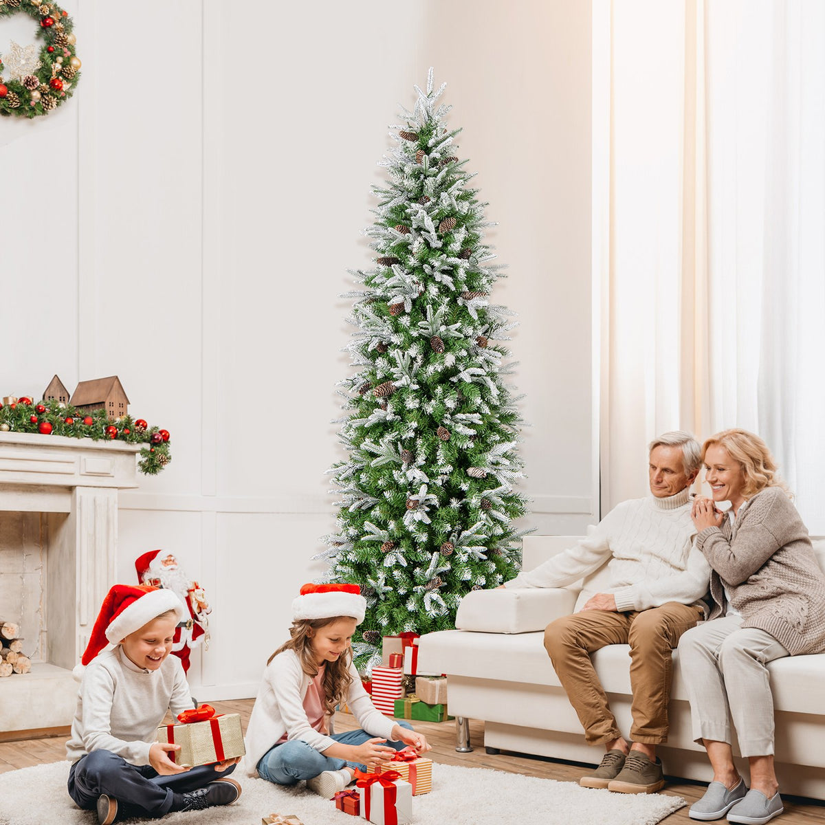 6/7.5/9 Feet Pre-Lit Artificial Christmas Tree Snow Flocked Hinged-7.5 Feet view 2
