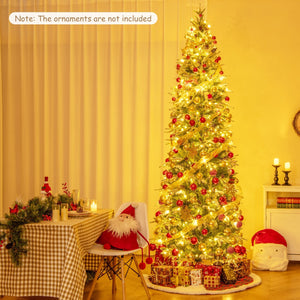 6/7.5/9 Feet Pre-Lit Artificial Christmas Tree Snow Flocked Hinged-9 FT view 2